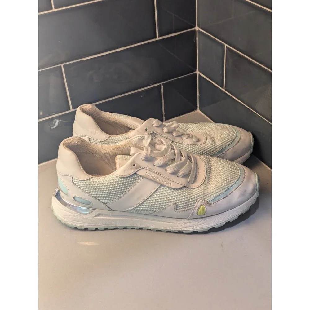 MICHAEL KORS MONROE TRAINER Womens CHAIN MESH SNEAKER Fair Aqua Shoes Size 8.5
